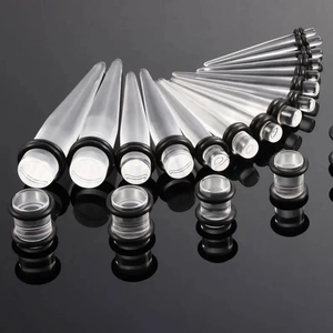 36-piece set of acrylic ear tapers and plugs with black O-rings in various sizes