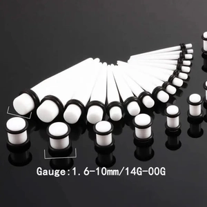 36-piece white acrylic ear taper and plug kit with black O-rings, 1.6mm to 10mm gauges