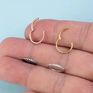 316L stainless steel hinged nose rings with white zircon in gold silver rose gold and black
