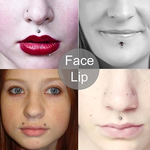 Face and lip piercing jewelry set featuring minimalist spherical studs and tweezers
