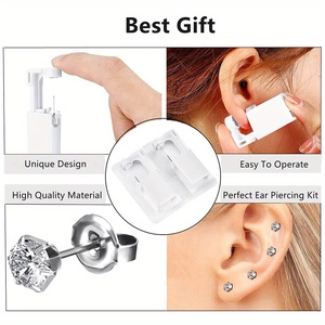 Kit de perçage d'oreille jetable avec pistolets en plastique blanc et clous en cristal