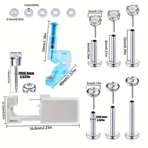 13pcs body piercing kit with disposable ear guns, silicone rings and CZ labret jewelry