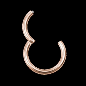 Detail of rose gold 316L stainless steel hinged hoop ring for nose or ear piercing