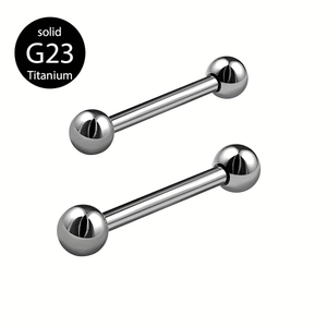 Solid G23 titanium barbell tongue ring with internal thread and silver metallic finish