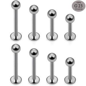 Solid G23 Titanium Labret Stud Lip Ring Externally Threaded Ball Spike Flat Back Body Piercing Ear Cartilage Stud Jewelry
