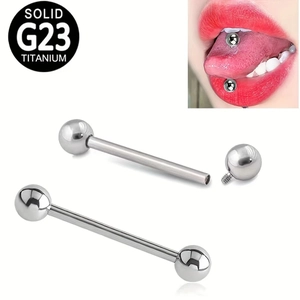Solid G23 Titanium Internal Thread Tongue Ring 14G Barbell Body Piercing Jewelry With Round Ball For Unisex Silver Color