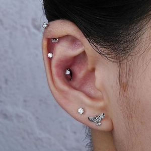 G23 titanium labret set featuring an eagle stud and cubic zirconia round ear piercings