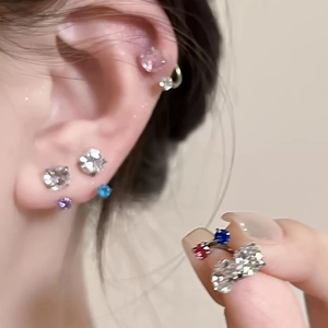 Sparkling zircon titanium steel horseshoe ear studs set in multiple vibrant colors
