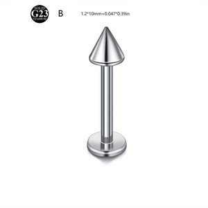 Solid G23 Titanium labret stud with 1.2x10mm silver spike top for body piercing