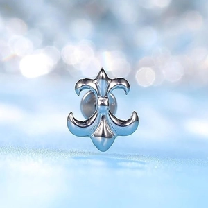 Fleur-de-lis G23 titanium labret stud with internal threading and silver finish