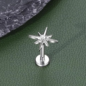 G23 Titan Labret-Stecker mit glitzerndem 5A Zirkon im Feuerwerk-Nordstern-Design