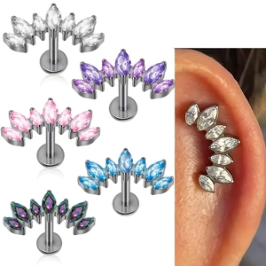 Piercing de Labio de Titanio G23 Circonia 5A Forma de Abanico Marquesa Rosca Interna Titanio F136 Pendiente Helix