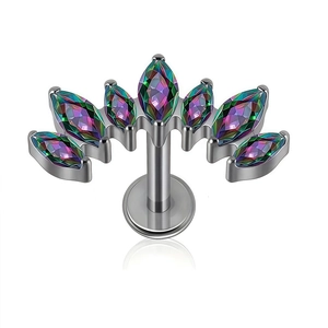 Piercing labret de titanio G23 con cristales de talla marquesa en forma de abanico