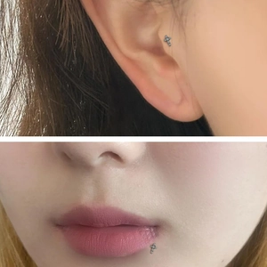 Detailansicht des G23 Titan Kreuz-Labret-Steckers mit eingelegten 5A Zirkonia-Steinen