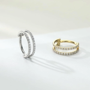 Anello al naso in titanio G23 con orecchini a doppia fila di zirconi 5A oro e argento