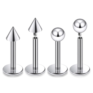 G23 Solid Titanium Labret Stud Internal Thread Ball Cone Spike Ear Cartilage Piercing Jewelry Hypoallergenic Body Jewelry