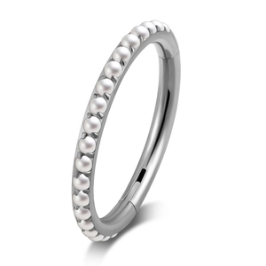 Anillo Clicker con Bisagra de Titanio ASTM F136 Para Piercing de Nariz Oreja Con Perla Artificial Zircón Plata Accesorio de Cuerpo