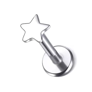 Gedetailleerd overzicht van G23 titanium labret met een ster top en platte achterkant