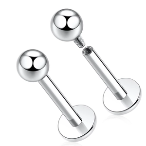 Polished G23 titanium labret stud with ball top and internal thread for body piercing