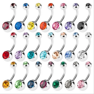 Set de 21 piercings de ombligo coloridos de acero inoxidable con circonitas