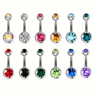 Anillo de Ombligo de Barra Curvada de Acero Inoxidable Con Circón e Incrustación Doble de Diamantes Joyas de Piercing Mujer