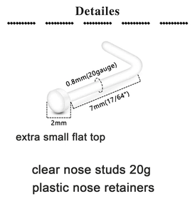 L-shaped clear acrylic nose retainer detail with 20G thickness and 7mm length