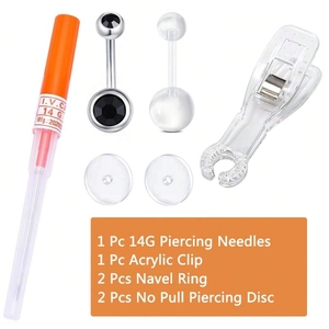 6-teiliges Body-Piercing-Set mit 14G Nadel Acrylklemme Bauchnabelringen und Silikonscheiben