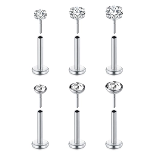 Detailansicht der Labret-Stecker aus Edelstahl mit Zirkonia-Steinen in verschiedenen Größen