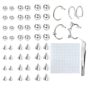 Kit de piercing 153 pièces avec billes en acier, pointes, bijoux et pince de précision