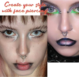 G23 titanium heart septun ring and gothic face piercing jewelry set with spike accents