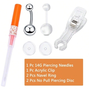 6-teiliges Piercing-Set mit 14G Nadel, Bauchnabelringen, Acrylklemme und Heilscheiben