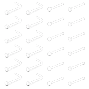24-piece set of transparent acrylic L-shape and bone-shape hypoallergenic nose rings