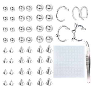 Kit de 153 outils de perçage corporel complet avec boules, cônes en métal et pincettes