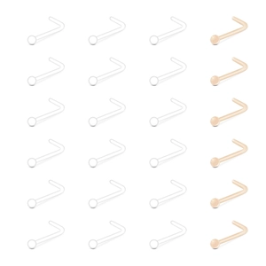 Set of 24 invisible acrylic L-shaped nose studs in clear and skin tones