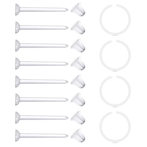 Clear acrylic body piercing set with 8 pairs of flat studs and 4 nose rings for invisible wear