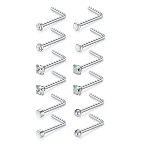 316L Edelstahl Nasenstecker Ringe Set Mit Zirkonia L-Form Schraube Piercing Schmuck Für Damen Herren Mode Body Jewelry