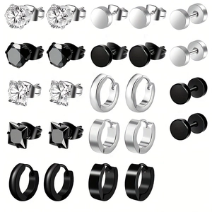 Set Orecchini in Acciaio Inossidabile Punk Per Uomo Donna Orecchini a Bottone in Zirconia E Orecchini a Cerchio Huggie Gioielli Geometrici