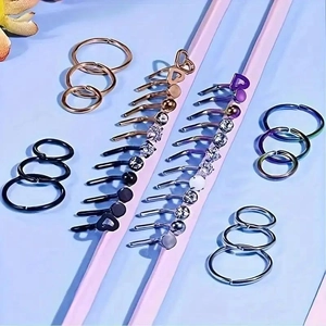 Macro di piercing al naso 20G in acciaio inossidabile colorato con zircone e cuori