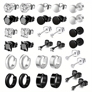 Set da 24-32 orecchini punk in acciaio inossidabile con perni e cerchi in argento e nero