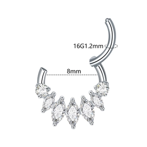 16G G23 titanium septum ring with marquise and round cubic zirconia fan-shaped crown