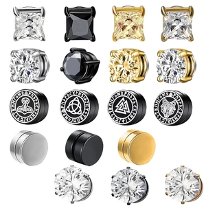 Magnetic Zircon Stud Earrings No Piercing Clip On Earrings Punk Hip Hop Zirconia Stainless Steel Ear Jewelry For Men Women