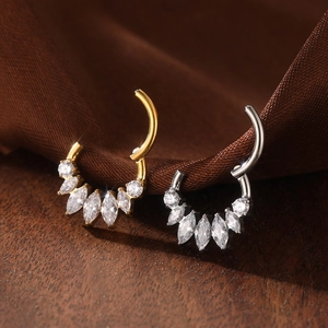 G23 titanium septum rings with marquise cut cubic zirconia in silver and gold colors