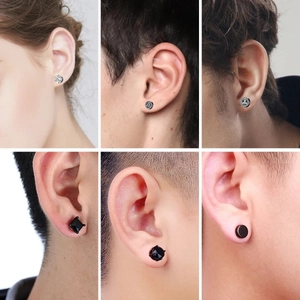 Magnetic stud earrings collection for non-pierced ears featuring zircon and vintage patterns