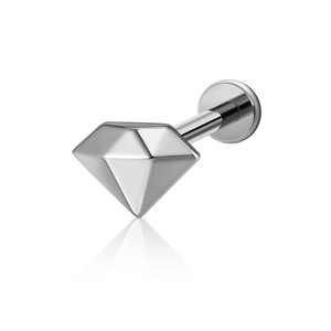 Macro detail of F136 titanium piercing stud with geometric diamond cut top and flat back