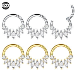 Solid G23 Titanium 16G Septum Clicker Ring With Marquise Cubic Zirconia Nose Ring For Women Men Body Piercing Jewelry