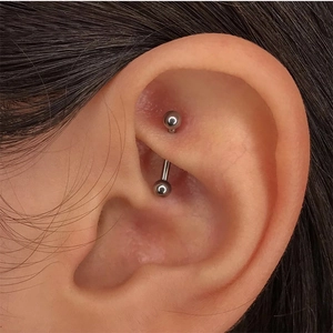 3Pcs 16G stainless steel curved eyebrow ring with cubic zirconia and screw balls