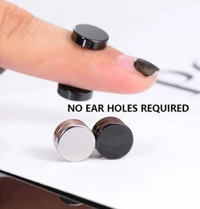 3 pairs of magnetic zircon stud earrings in black and silver, no ear holes required
