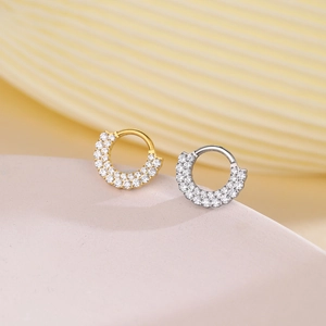 Double row zircon hinged segment rings in gold and silver for septum and cartilage piercing