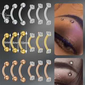 16G stainless steel curved barbell eyebrow rings set with cubic zirconia stones