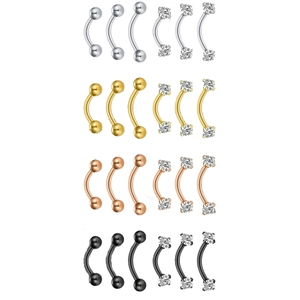 Detailed set of 24 curved barbells in four colors with ball and cubic zirconia ends